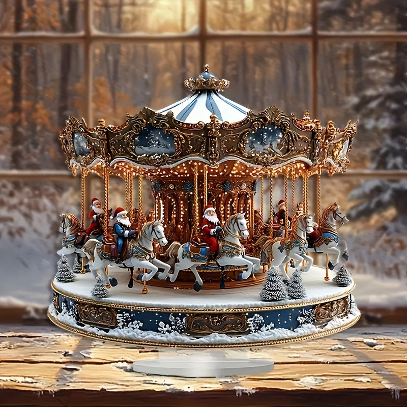 Boho Chic Santa Claus Acrylic Carousel Music Box - Perfect Christmas Gift for Home & Office Decor, Best for Christmas