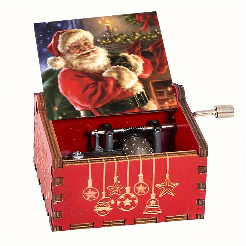 1pc Hand-Cranked Wooden Music Box with Santa & Christmas Stocking Design - Perfect Holiday Gift for Friends, Family, and Birthdays, Best for Christmas, Perfect for Room Decor