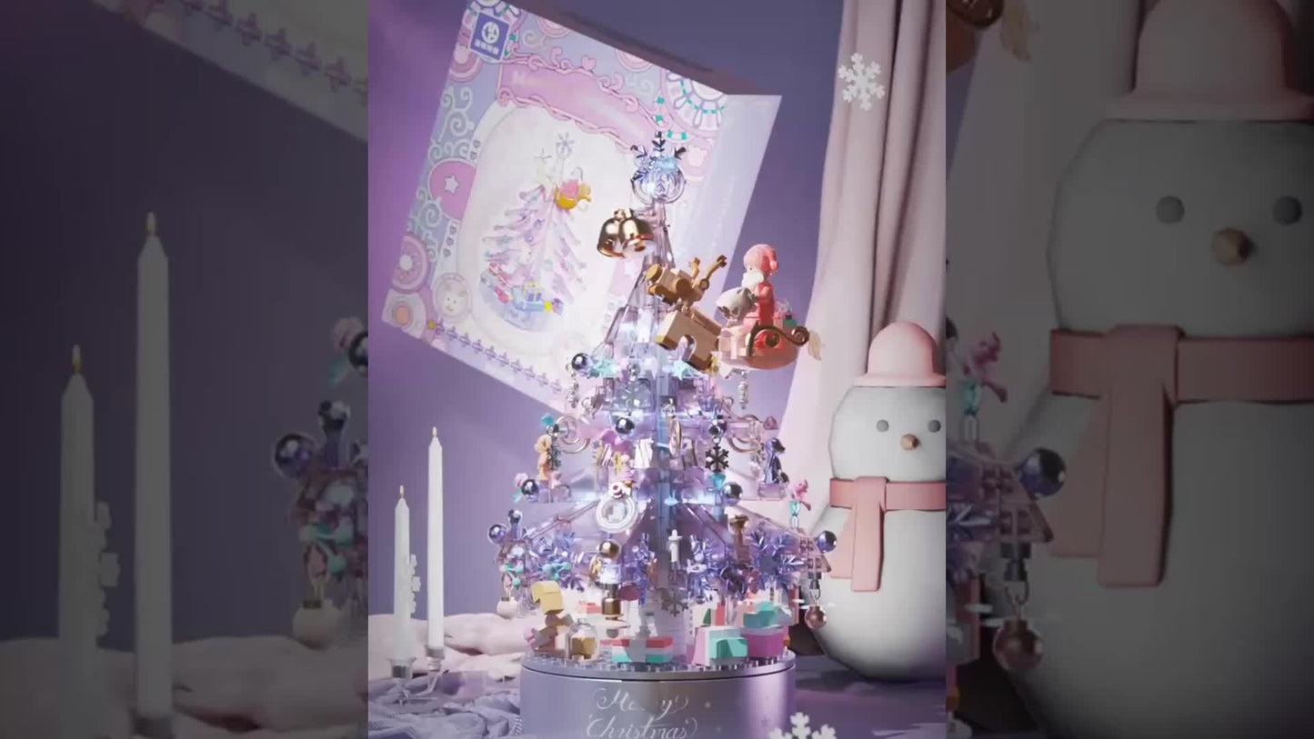 Purple Christmas Tree Music Box Building Blocks With Light And Gift Bag ToysGifts For Adult Home Decoration