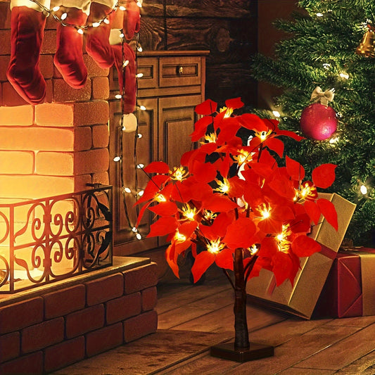 1pc Christmas LED Simulated Red Flower Tree Light - Battery Powered - For Holiday Party & Room Decoration - Perfect Gift for Christmas & Thanksgiving