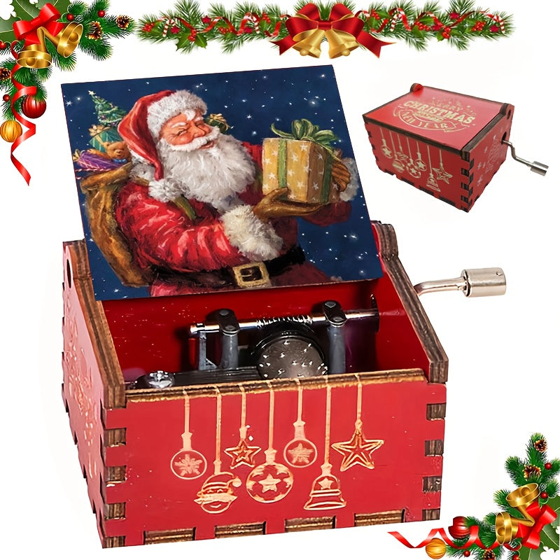 1pc Hand-Cranked Wooden Music Box with Santa Claus Design - Perfect Christmas & Birthday Gift for Friends, Family, and Loved Ones