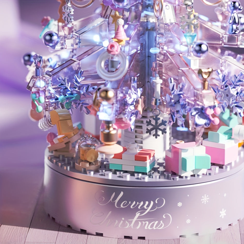 Purple Christmas Tree Music Box Building Blocks With Light And Gift Bag ToysGifts For Adult Home Decoration