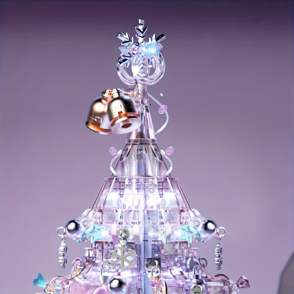 Purple Christmas Tree Music Box Building Blocks With Light And Gift Bag ToysGifts For Adult Home Decoration