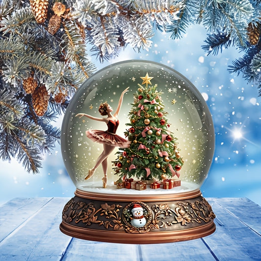 1pc Boho Acrylic Christmas Music Box Snow Globe - Tabletop Rotating Carousel with Santa Theme, Multifunctional Holiday Decor for Home and Office, Ideal Christmas Gift