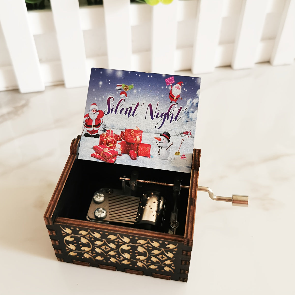 Hand-Cranked Wooden Music Box - Classic Carved Design, Perfect for Christmas, Valentine's Day, New Year & Easter Gifts