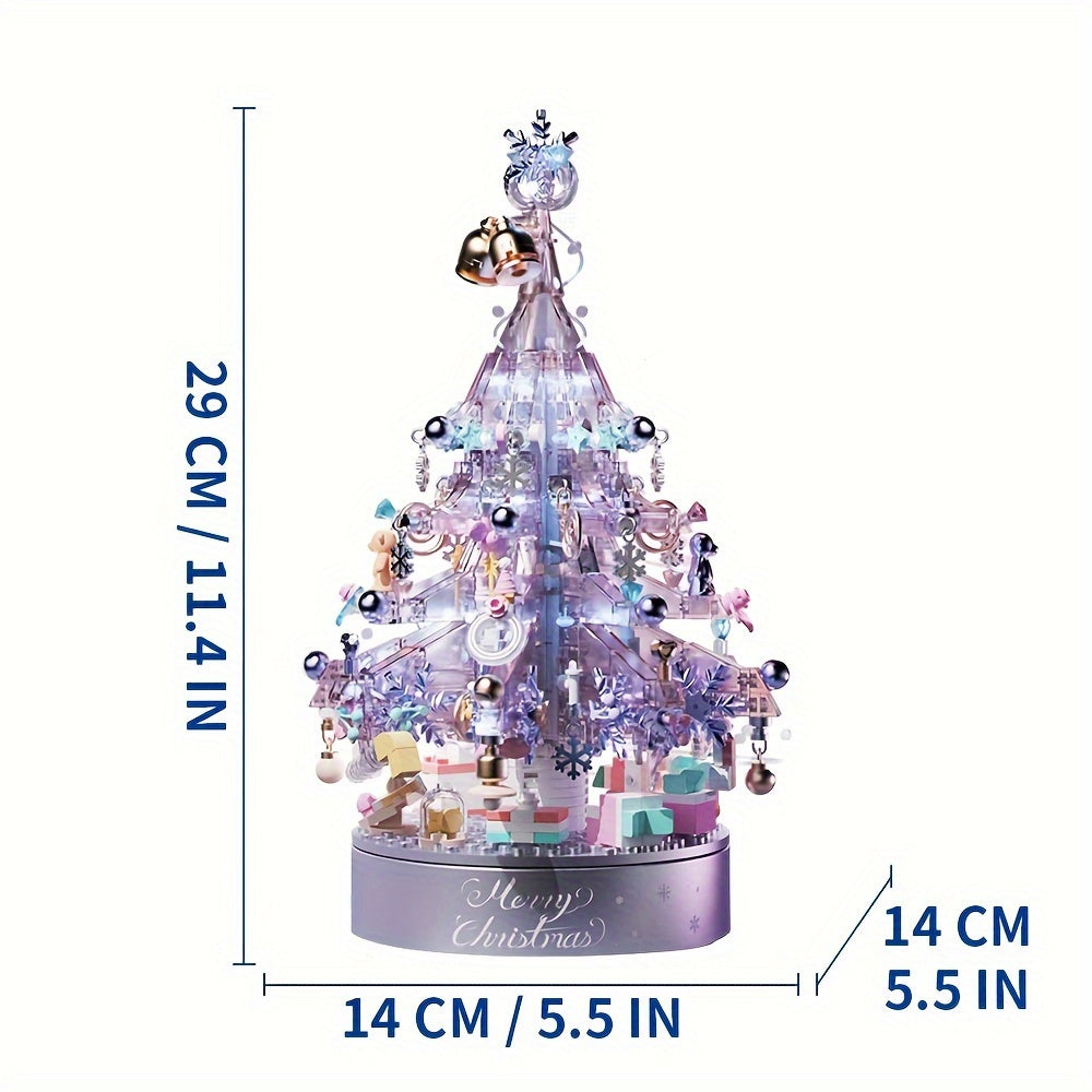 Purple Christmas Tree Music Box Building Blocks With Light And Gift Bag ToysGifts For Adult Home Decoration