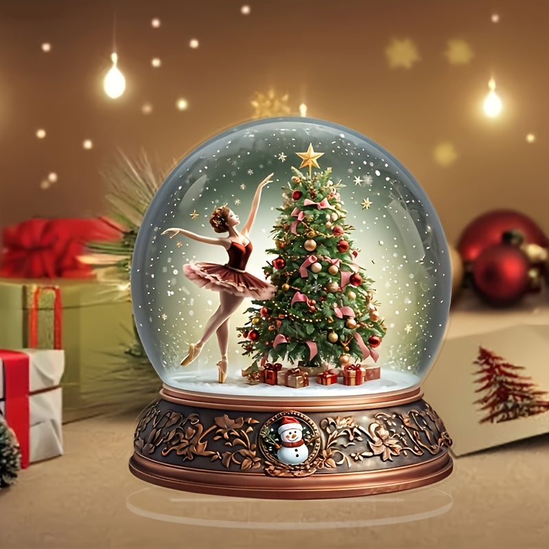 1pc Boho Acrylic Christmas Music Box Snow Globe - Tabletop Rotating Carousel with Santa Theme, Multifunctional Holiday Decor for Home and Office, Ideal Christmas Gift