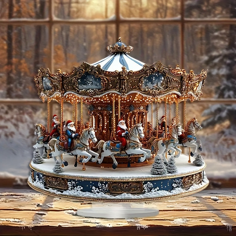 Bohemian Santa Claus Acrylic Carousel Music Box - Perfect Christmas Gift for Home & Office Decor, Multi-Functional Desktop Display