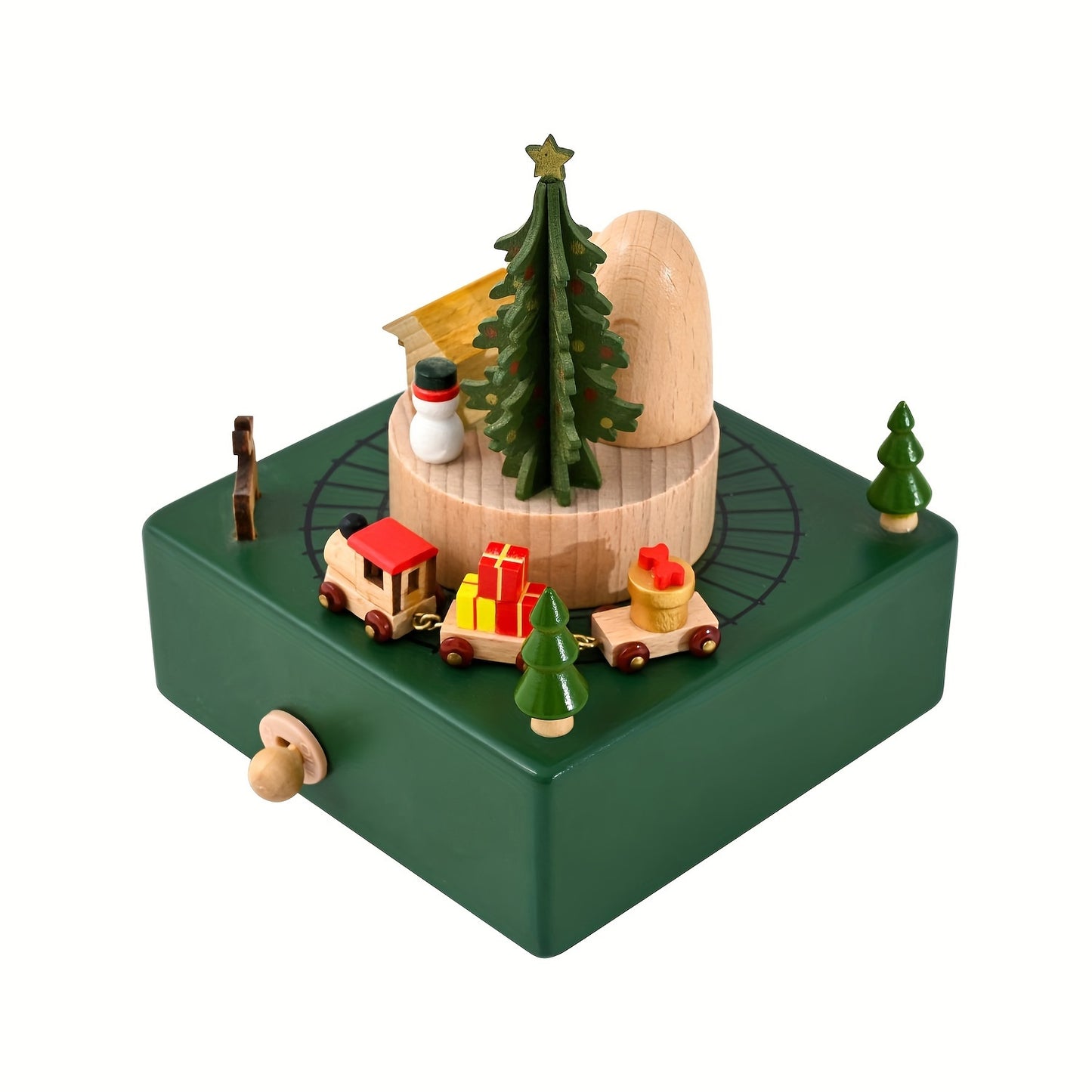 Timeless, Classic Wooden Train Music Box - Rotating Christmas Tree Design, Perfect Holiday Gift for Home Decor