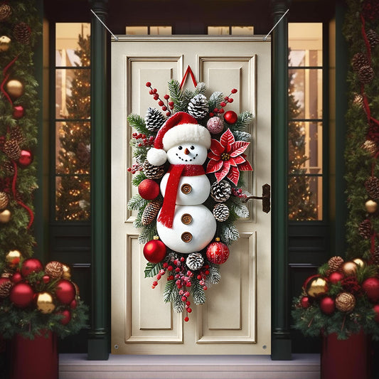 Christmas Snowman Door Knocker - Festive Mixed Color Oxford Cloth, 24x24 Inches - Perfect for Holiday Entrance Decor & Party Background