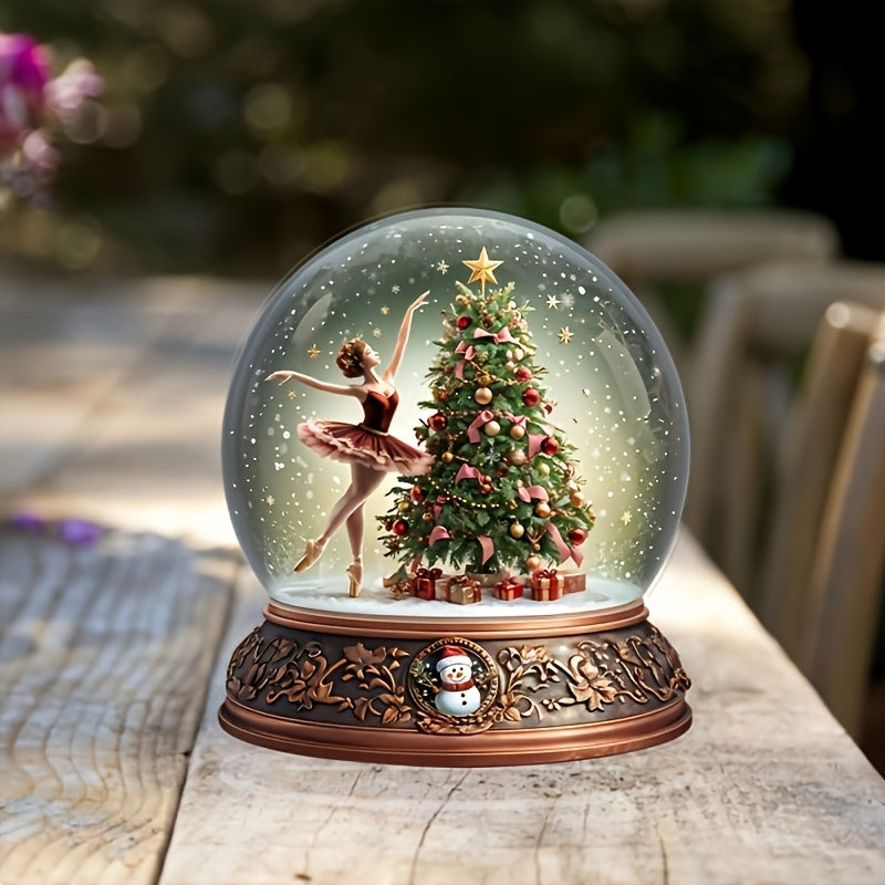 Boho-Chic Christmas Music Box with Rotating Carriage - Acrylic Snowball Design, Perfect for Home & Office Decor, Ideal Holiday Gift