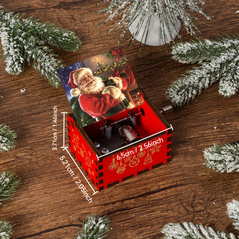 1pc Hand-Cranked Wooden Music Box with Santa & Christmas Stocking Design - Perfect Holiday Gift for Friends, Family, and Birthdays, Best for Christmas, Perfect for Room Decor